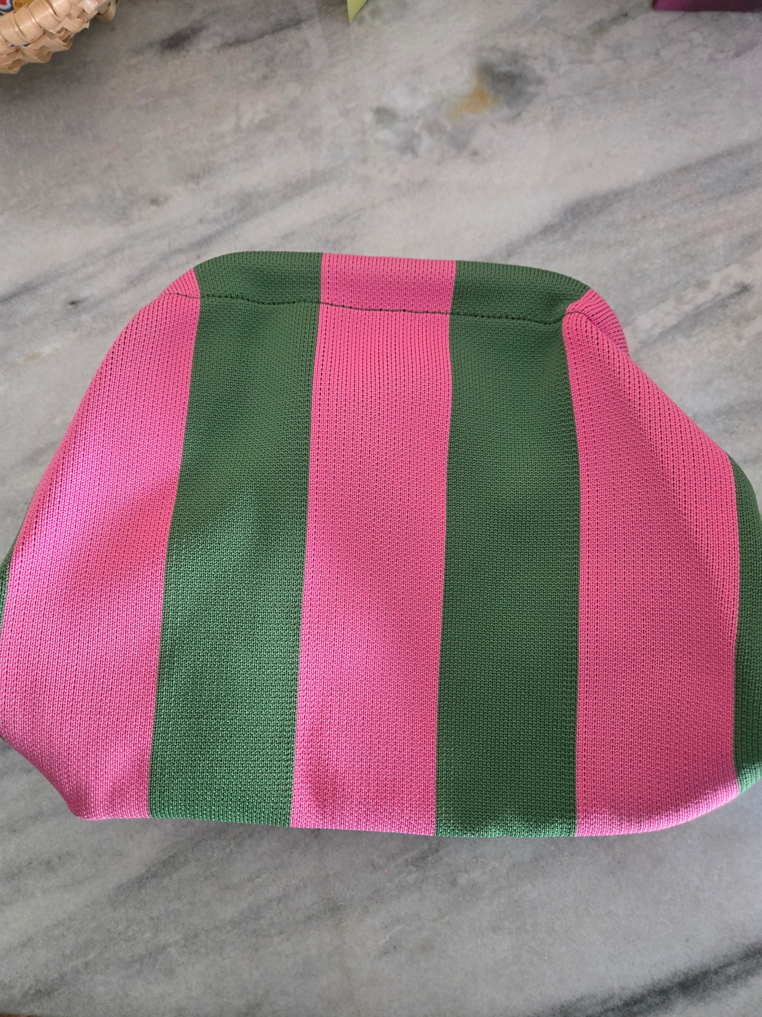 Pink and Green Striped Clutch Bag