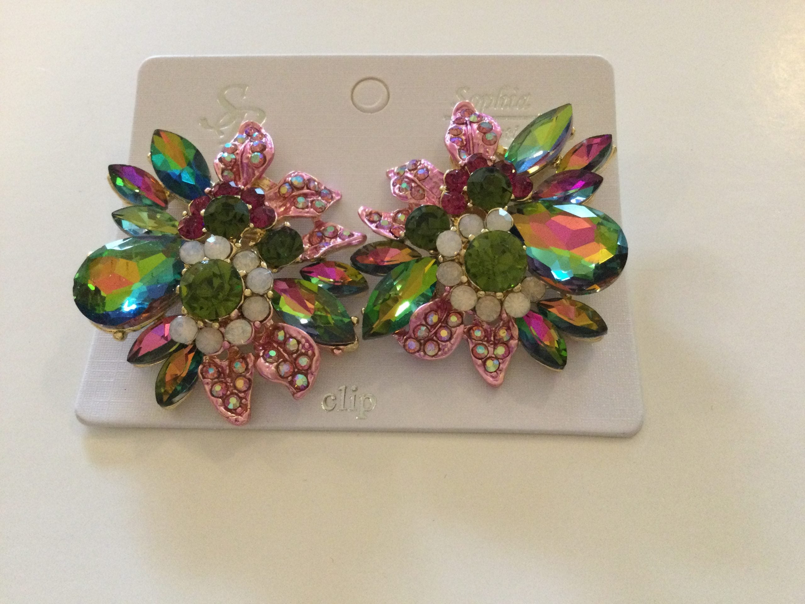 Crystal Pink & Green Clip-on