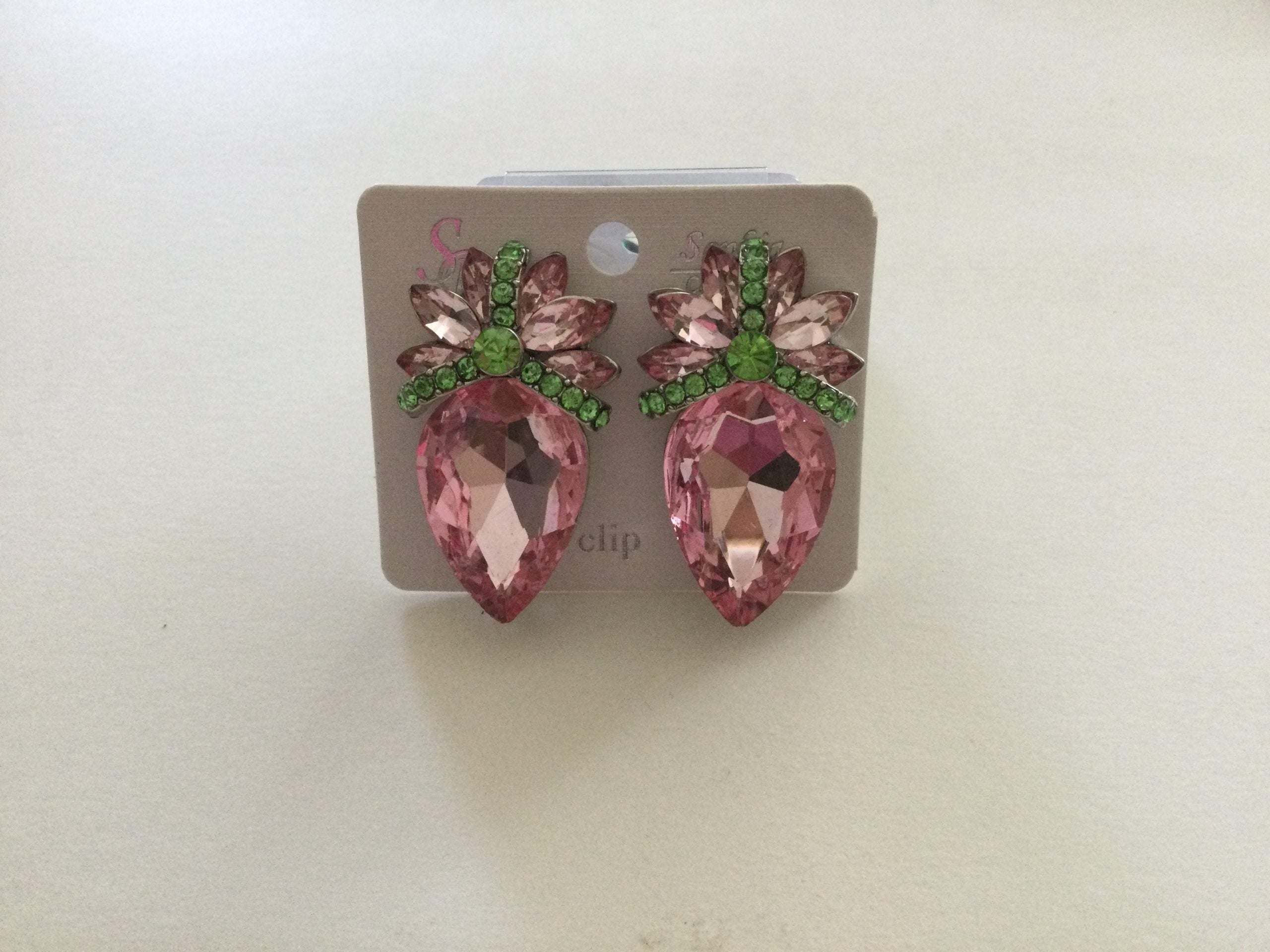 Pink & Green Clip On Earrings