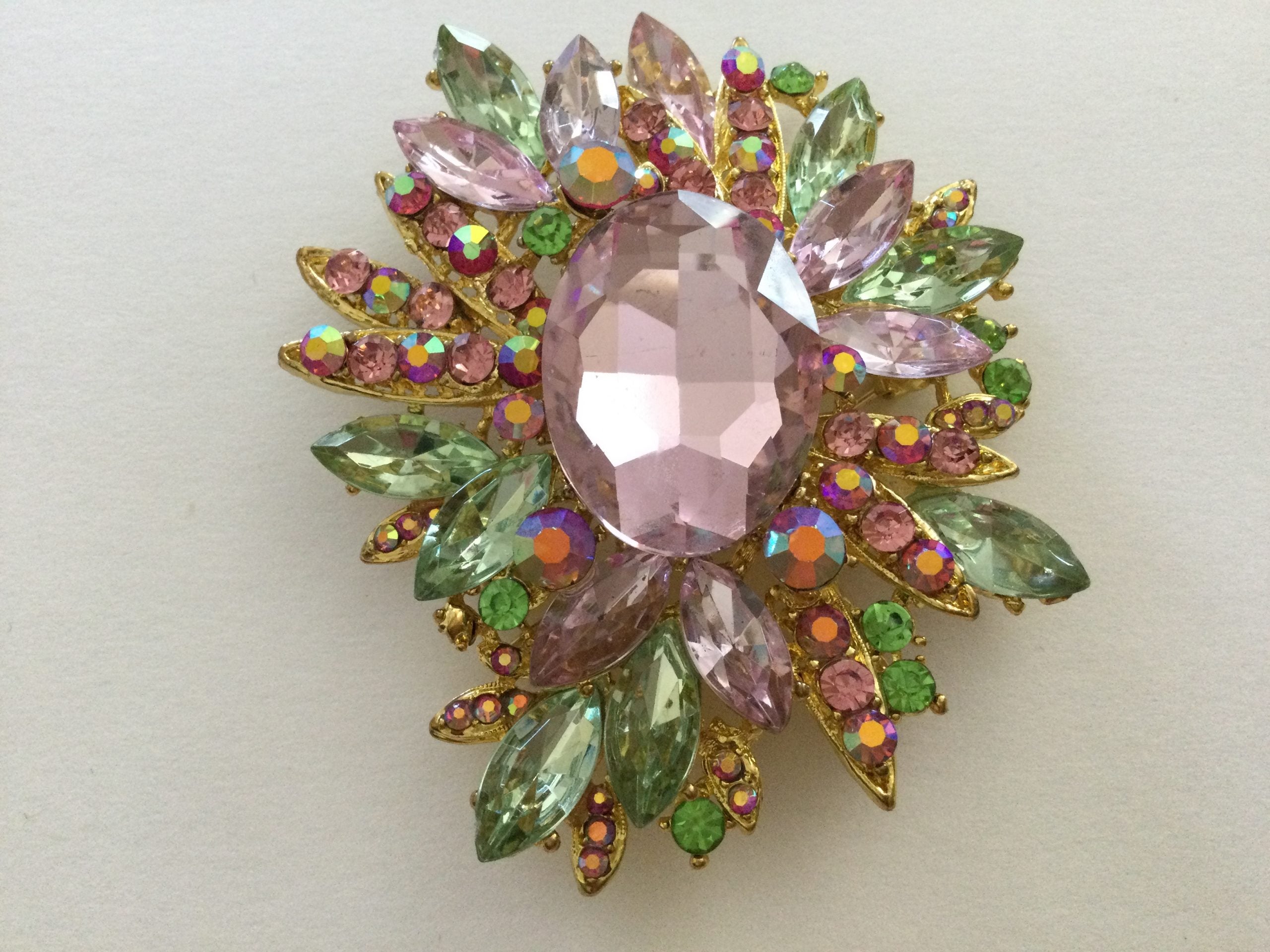 Pink & Green Brooch-gold base