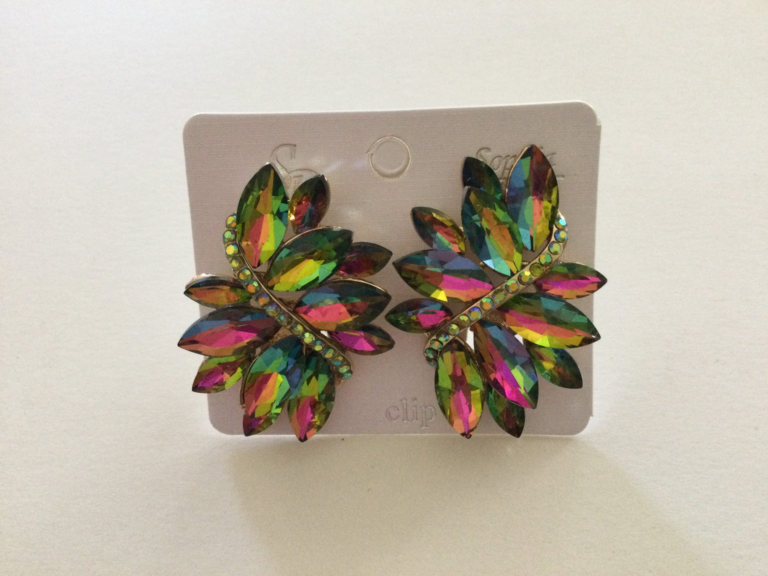 Iridescent Clip On w/ rhinestone accent