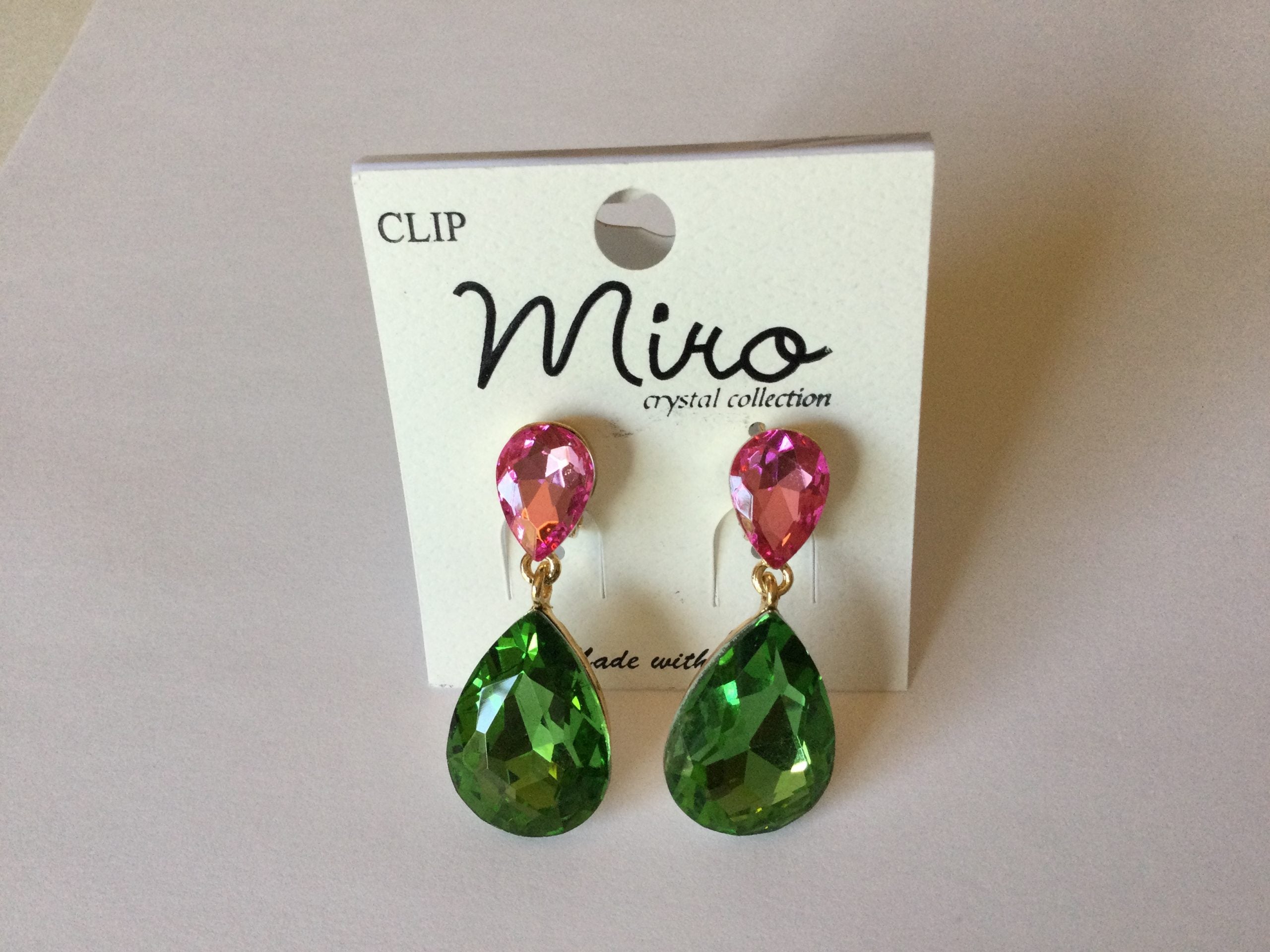 Pink & Green Stone Earrings-clip on