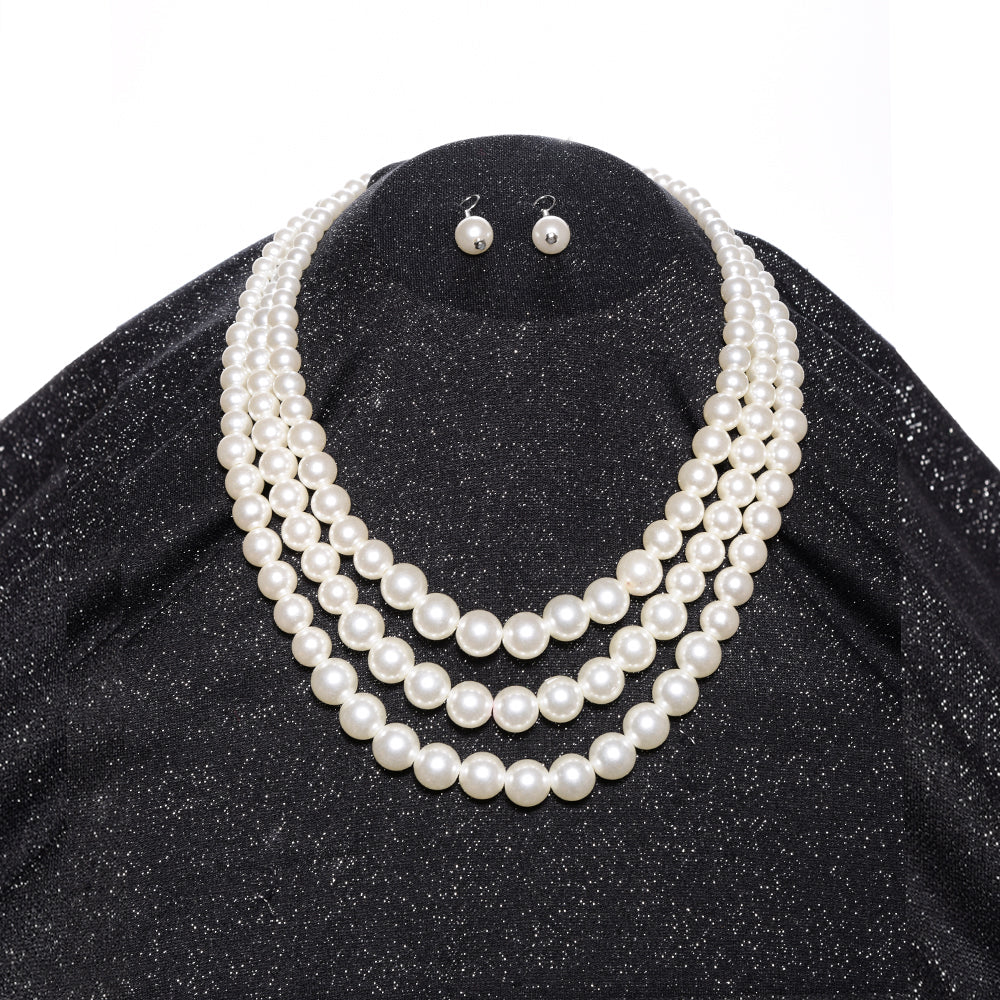 Pearl Necklace w/ Earrings-3 Strand