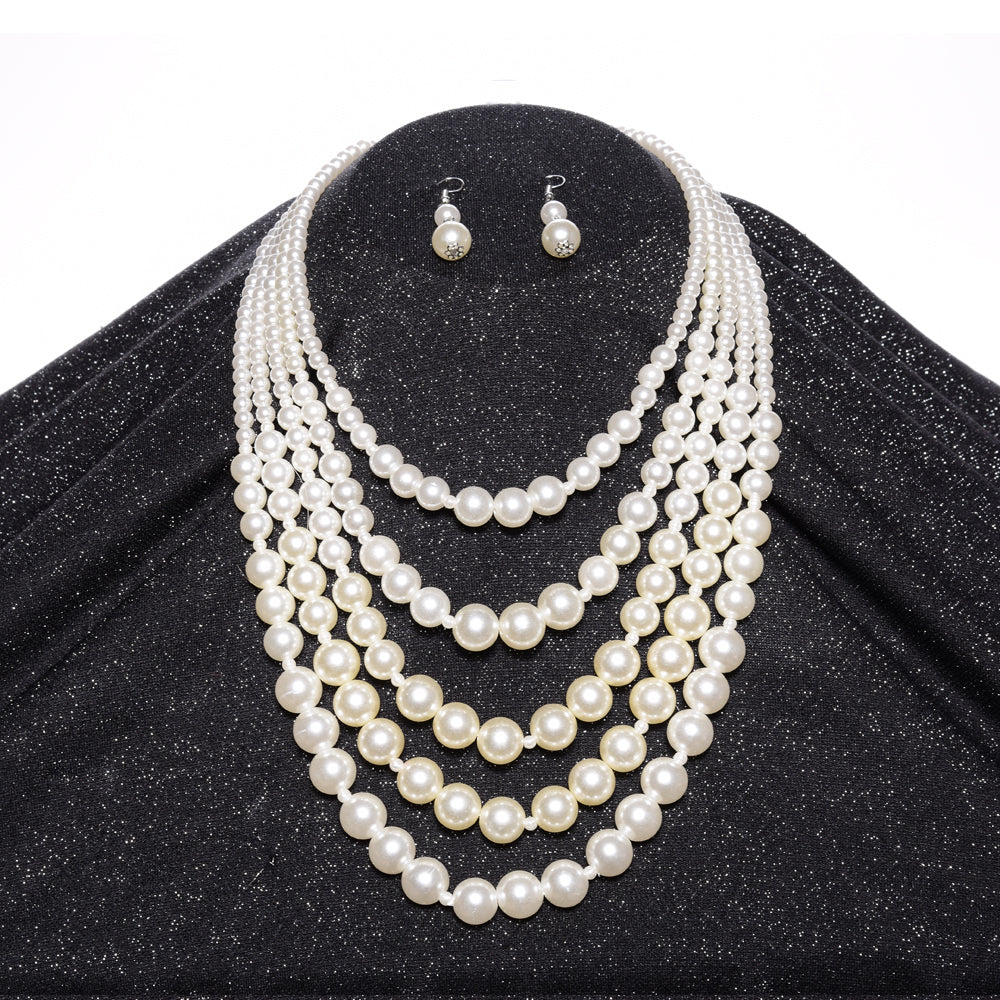Pearl Necklace w/Earrings (3)- 5 Strand