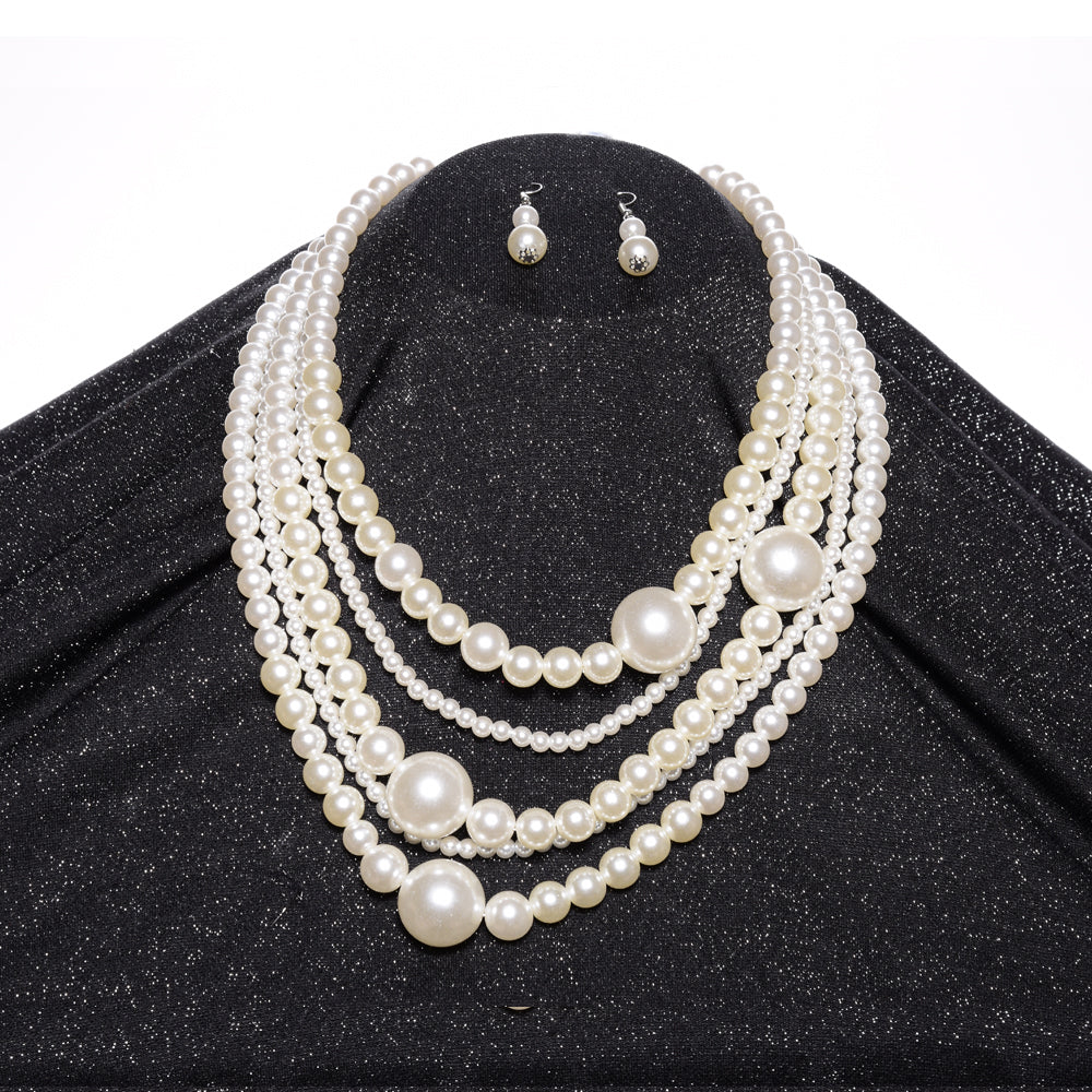 Pearl Necklace w/ Earrings- 5 Strand