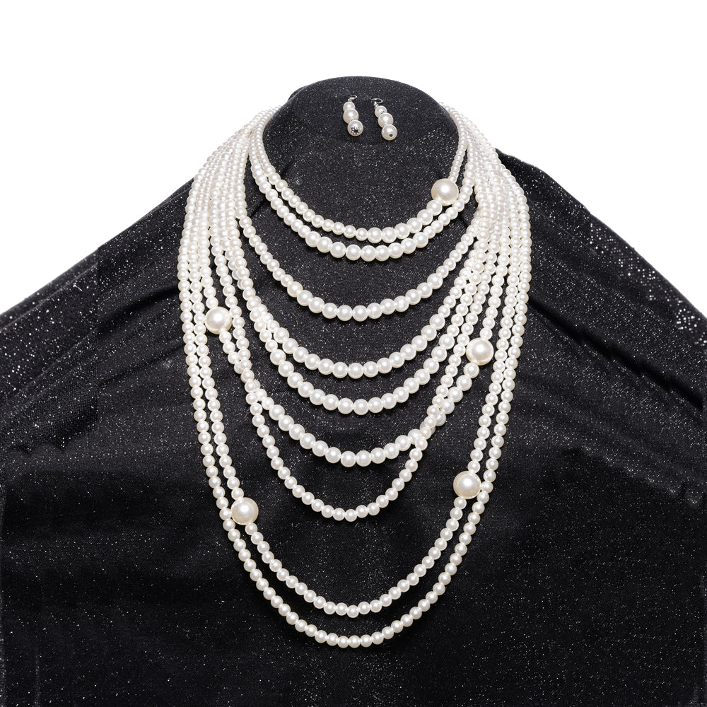 Pearl Necklace w/ Earrings- 9 Strand