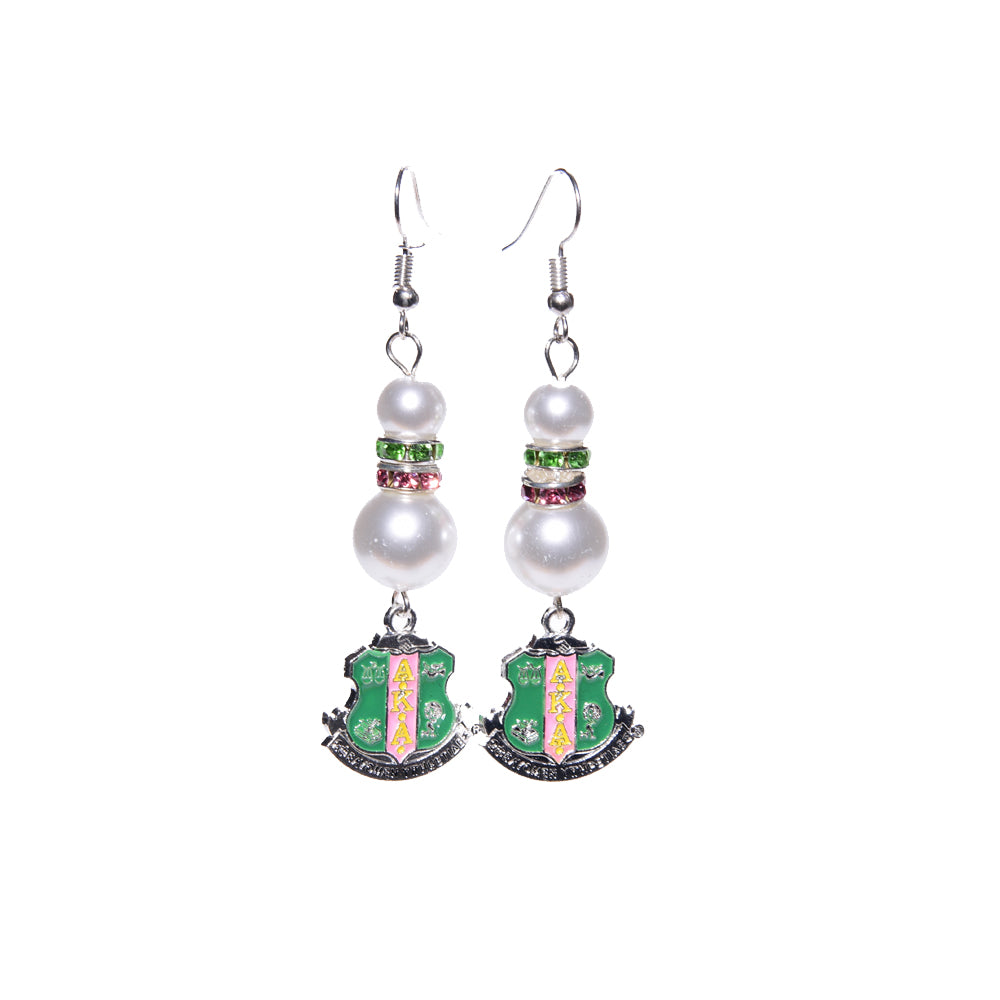 Pink & Green Pearl Earrings w/ Crest Charm