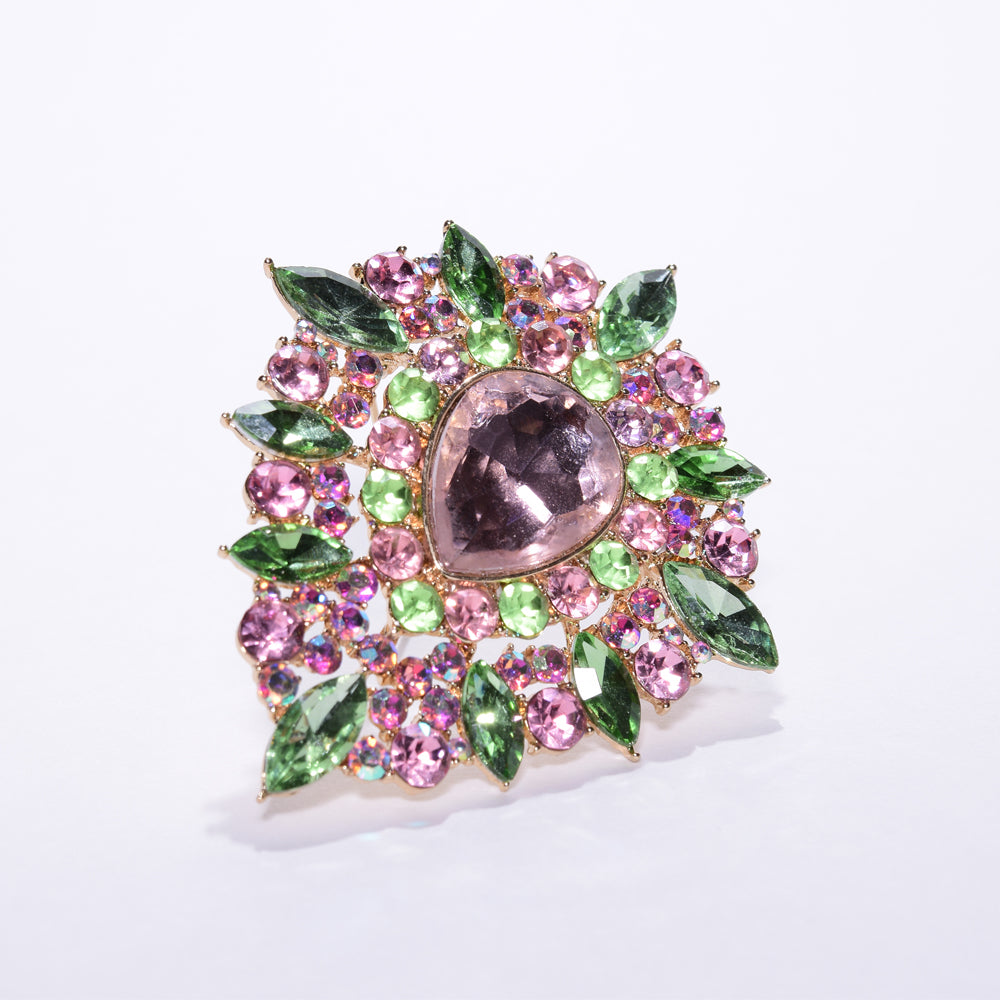 Pink & Green Teardrop Brooch