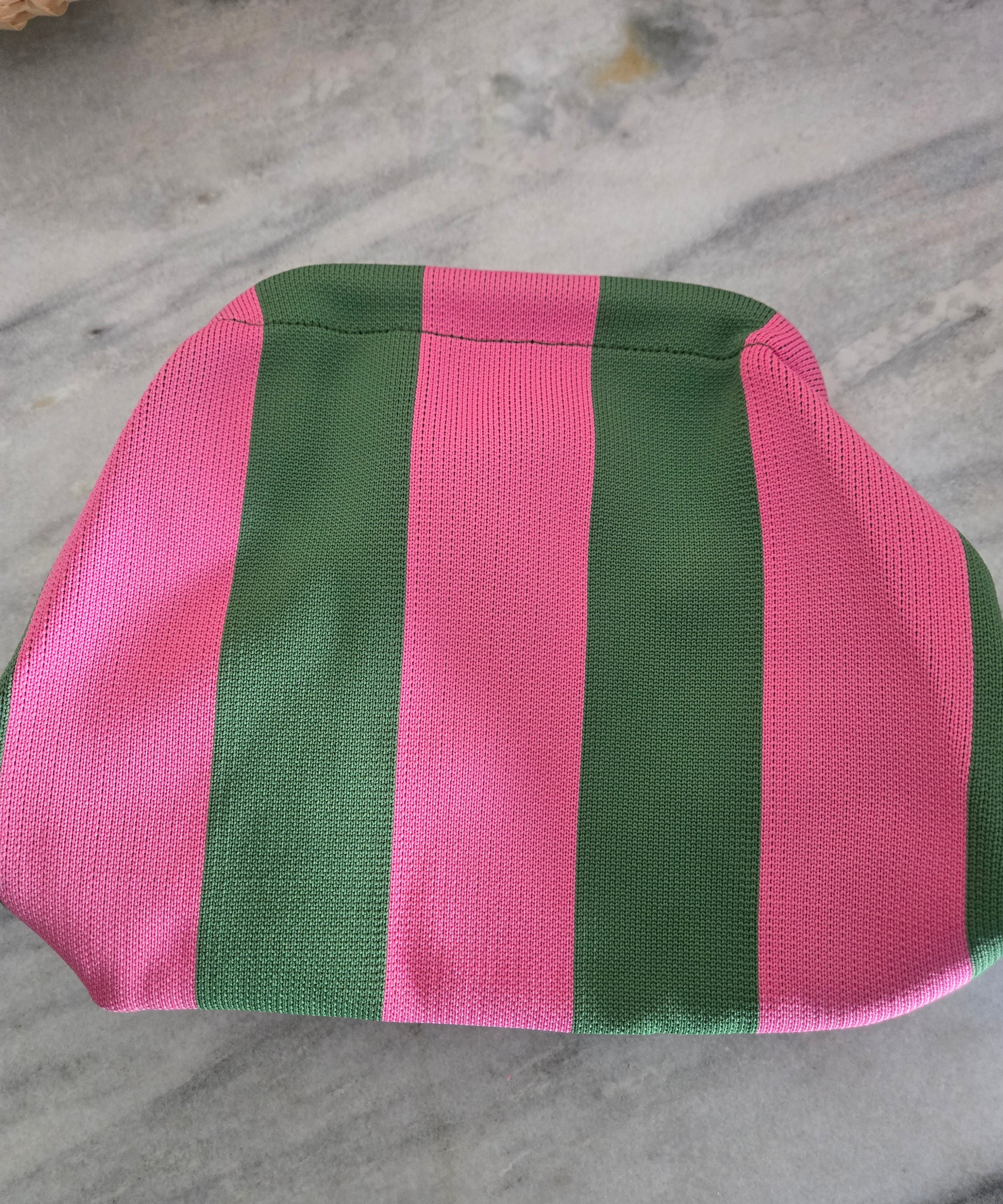 Pink and Green Striped Clutch Bag