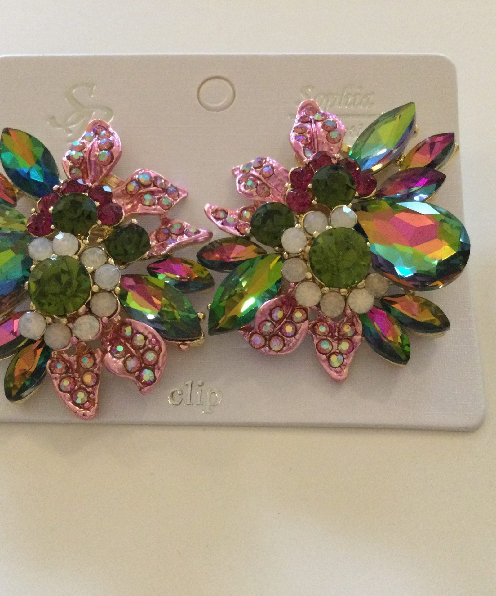Crystal Pink & Green Clip-on