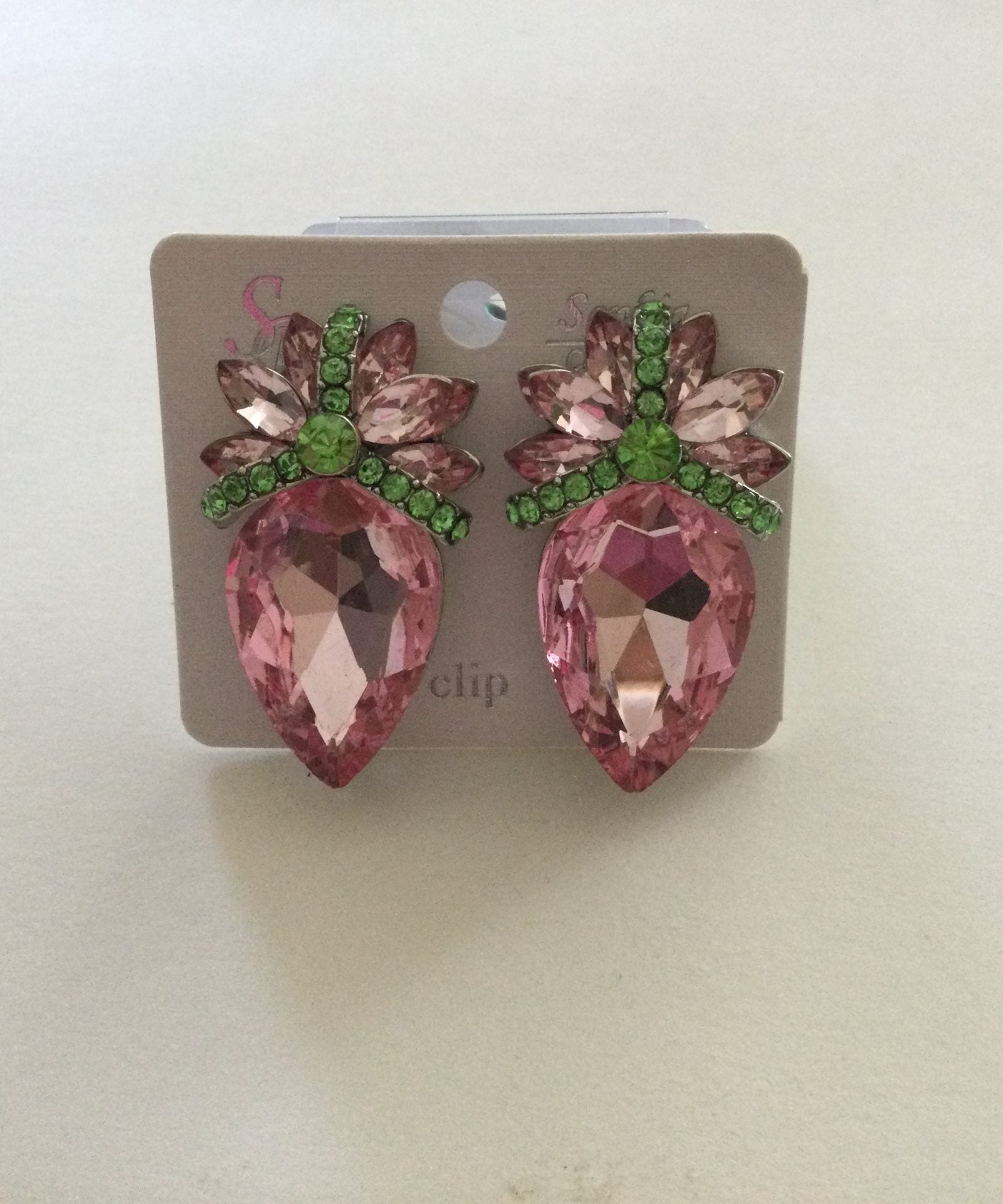 Pink & Green Clip On Earrings
