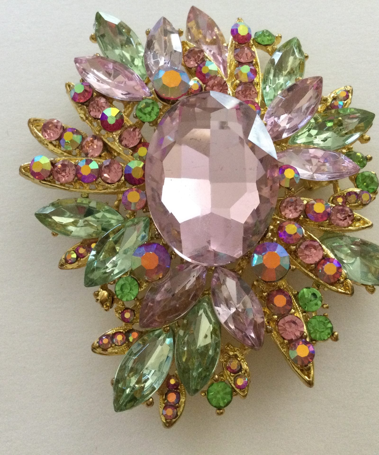 Pink & Green Brooch-gold base