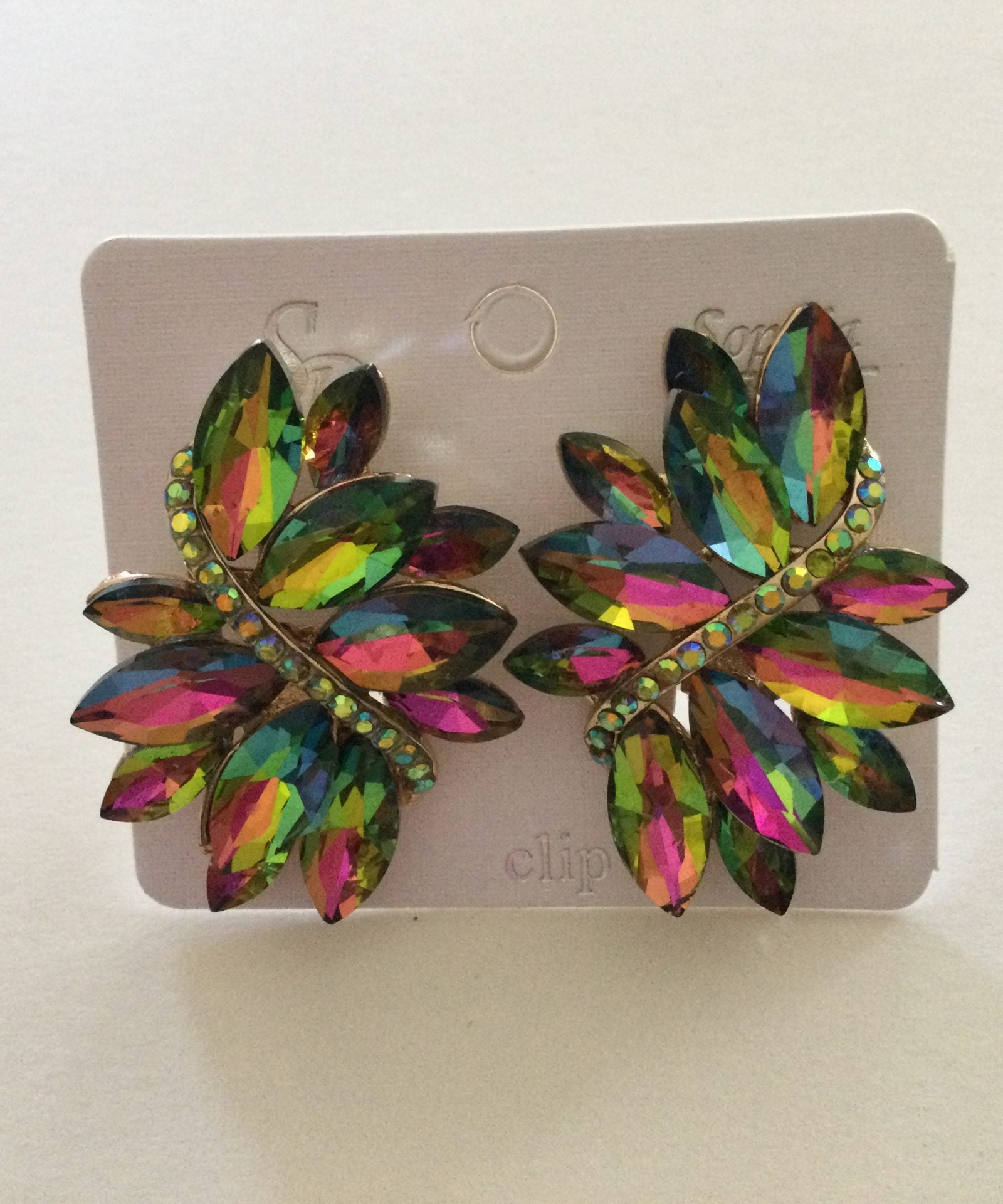 Iridescent Clip On w/ rhinestone accent