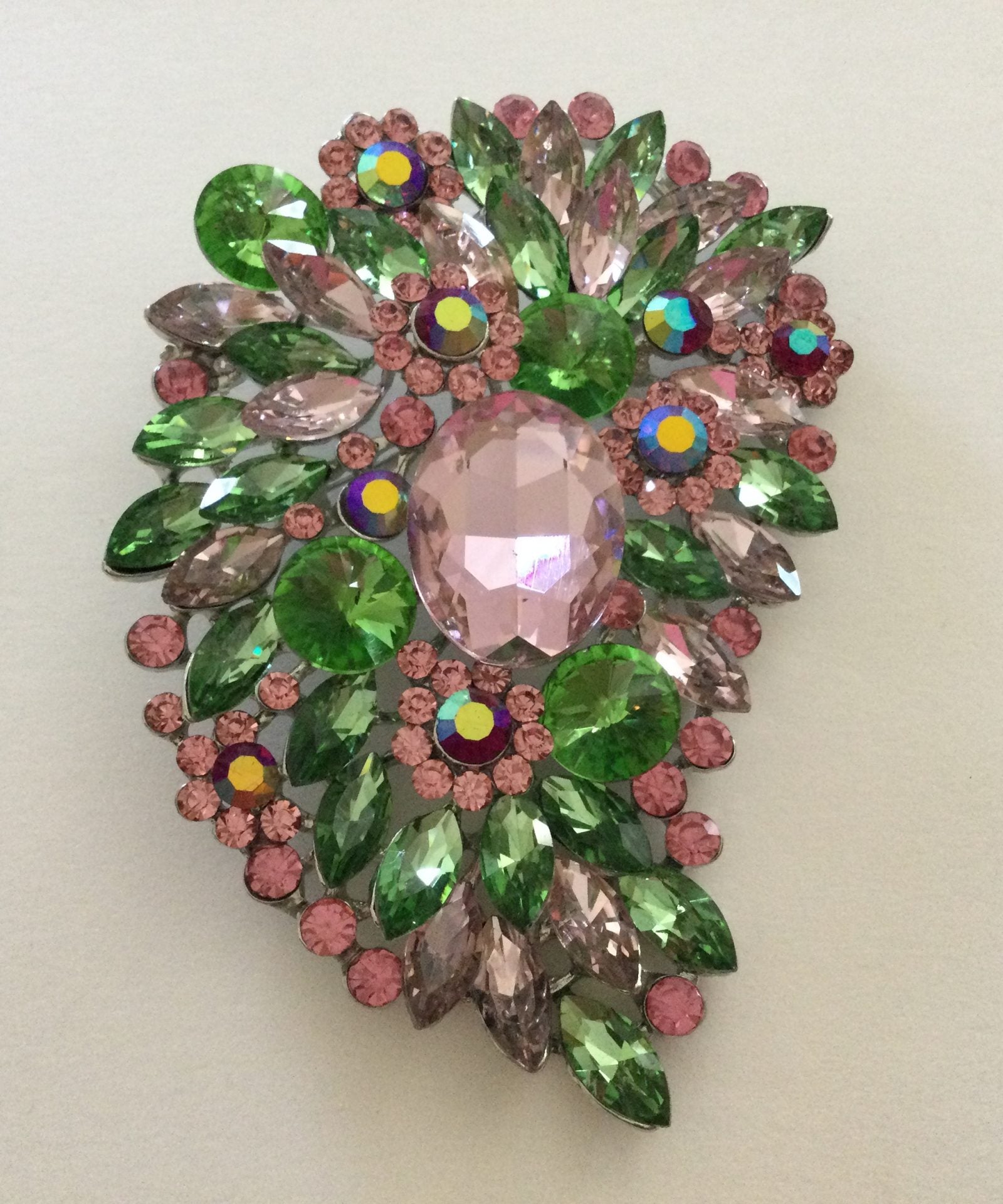 Lg. P&G Brooch w/Pink Center Crystal