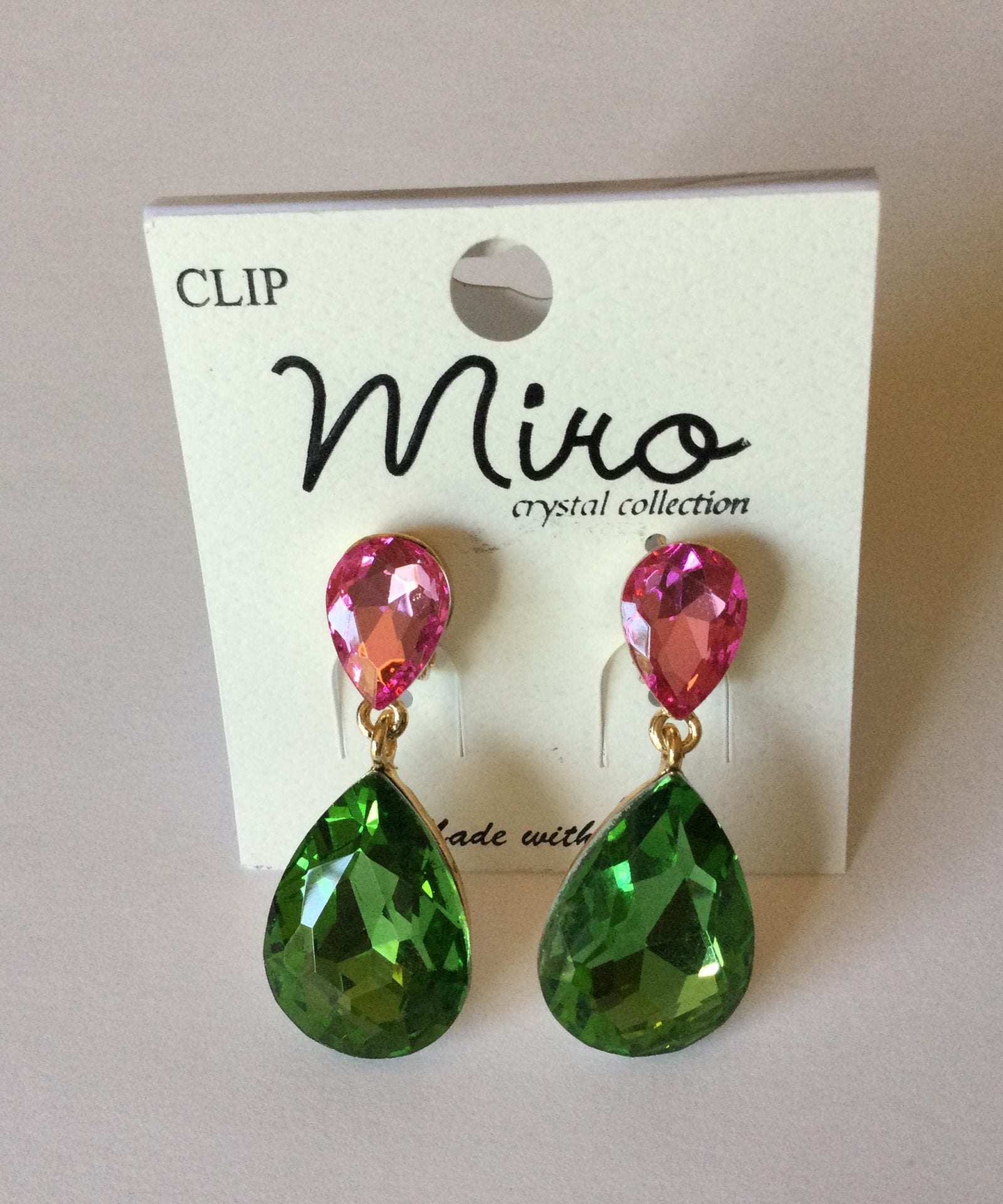 Pink & Green Stone Earrings-clip on