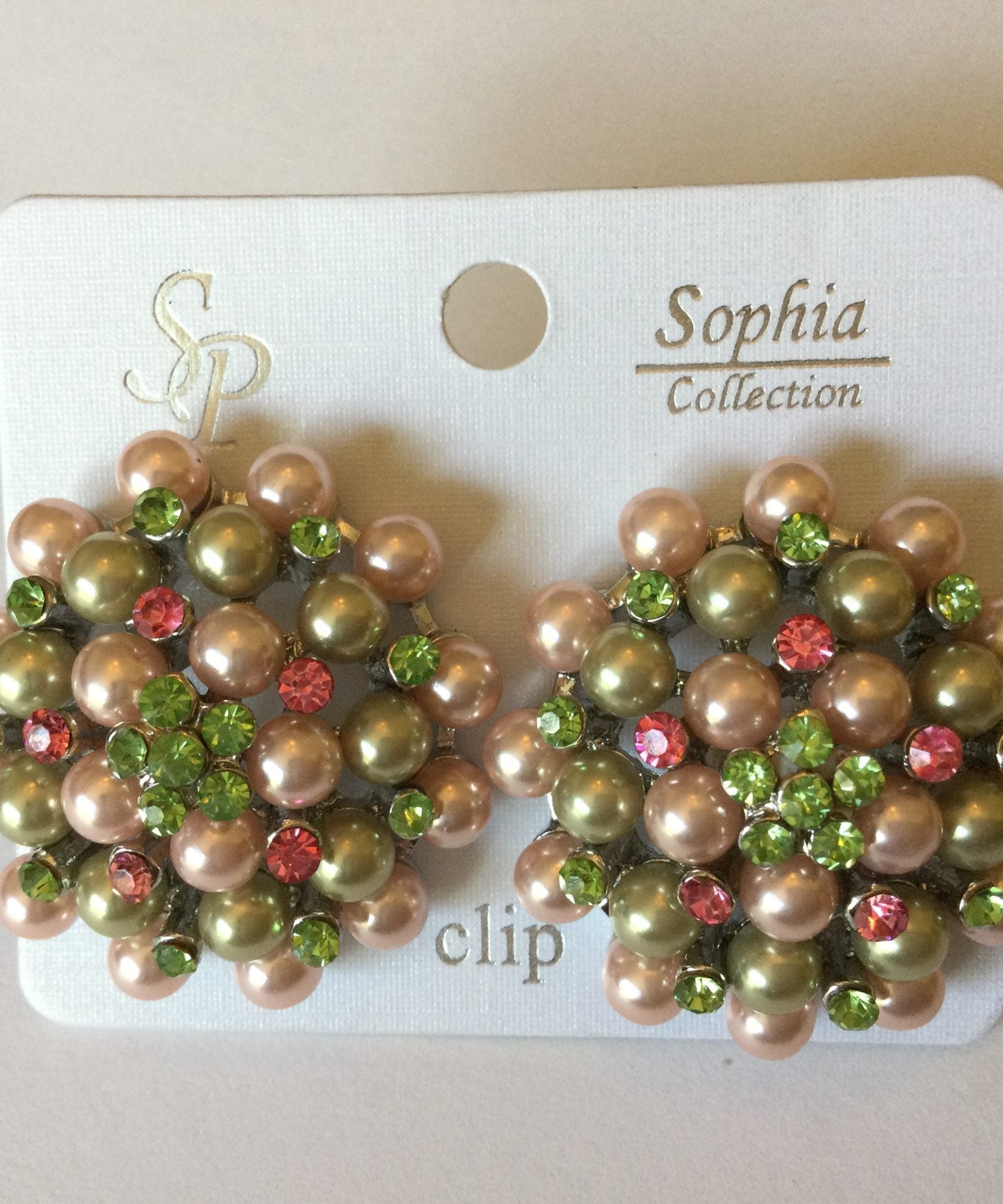 P&G Pearl/Crystal Clip Earrings