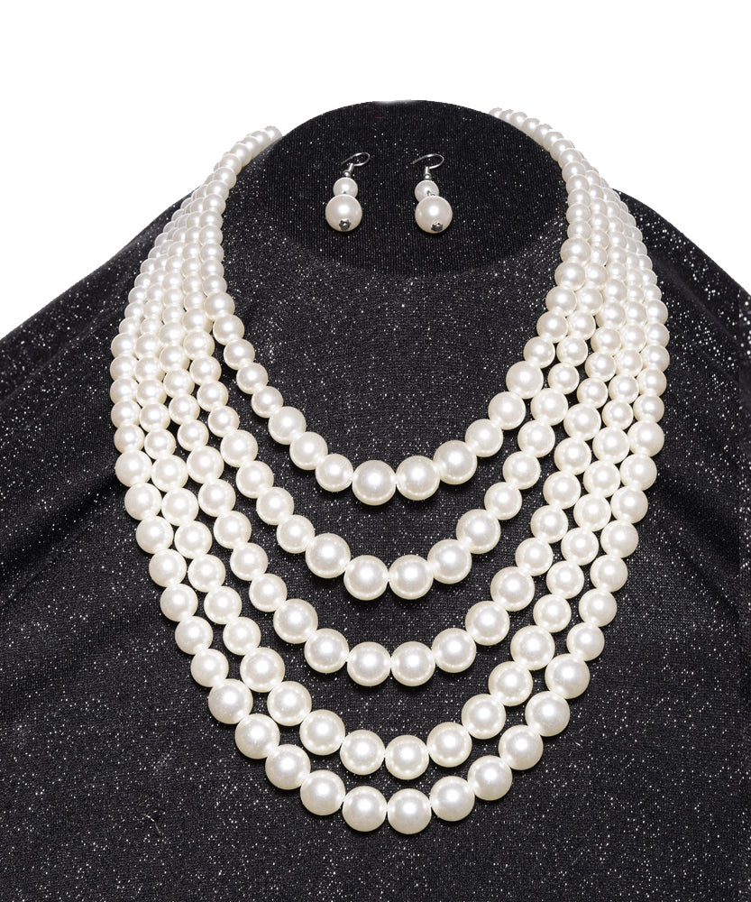 Pearl Necklace w/ Earrings (2)- 5 Strand