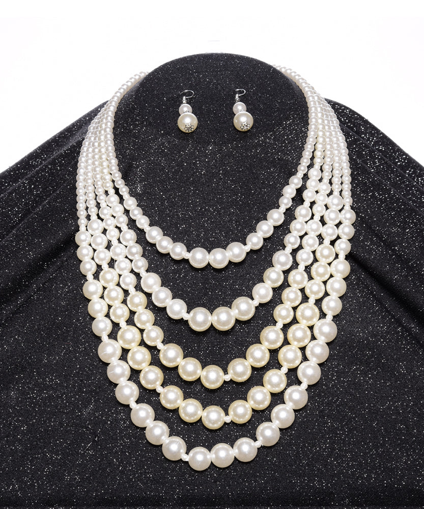 Pearl Necklace w/Earrings (3)- 5 Strand