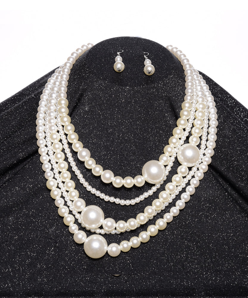 Pearl Necklace w/ Earrings- 5 Strand