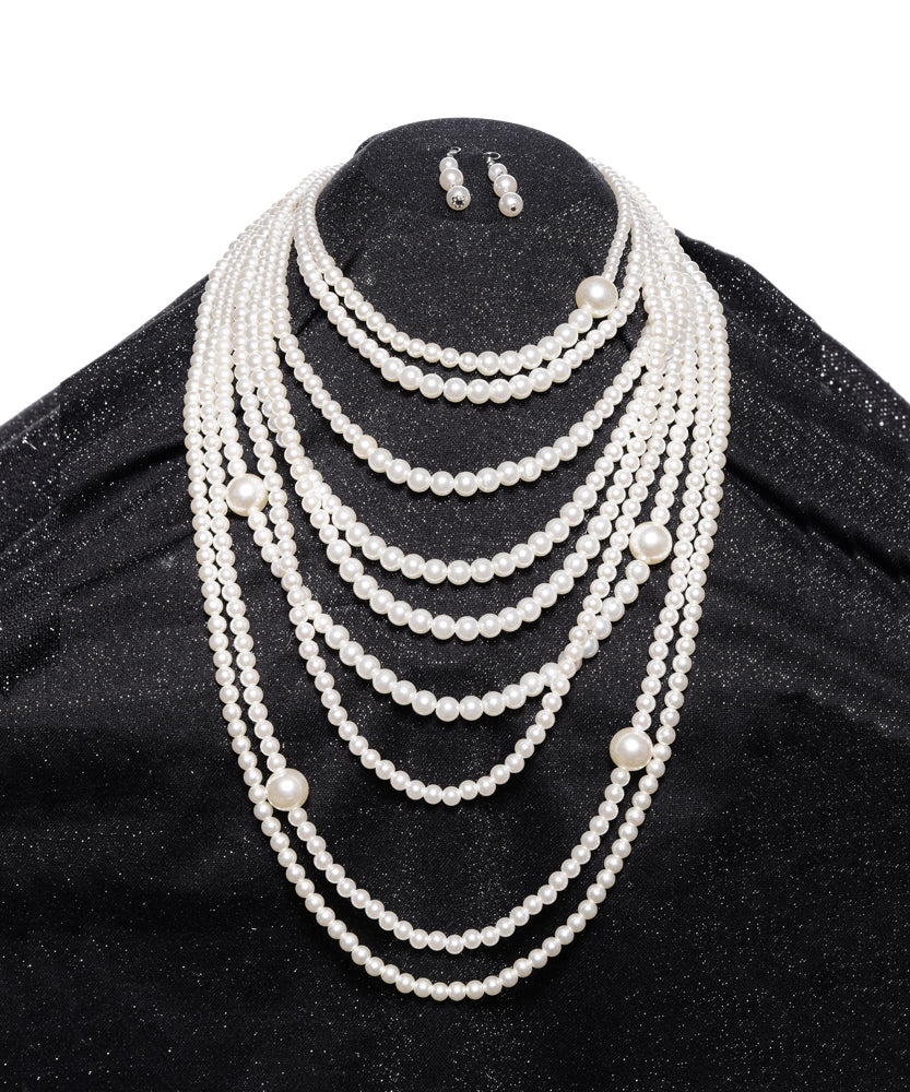 Pearl Necklace w/ Earrings- 9 Strand