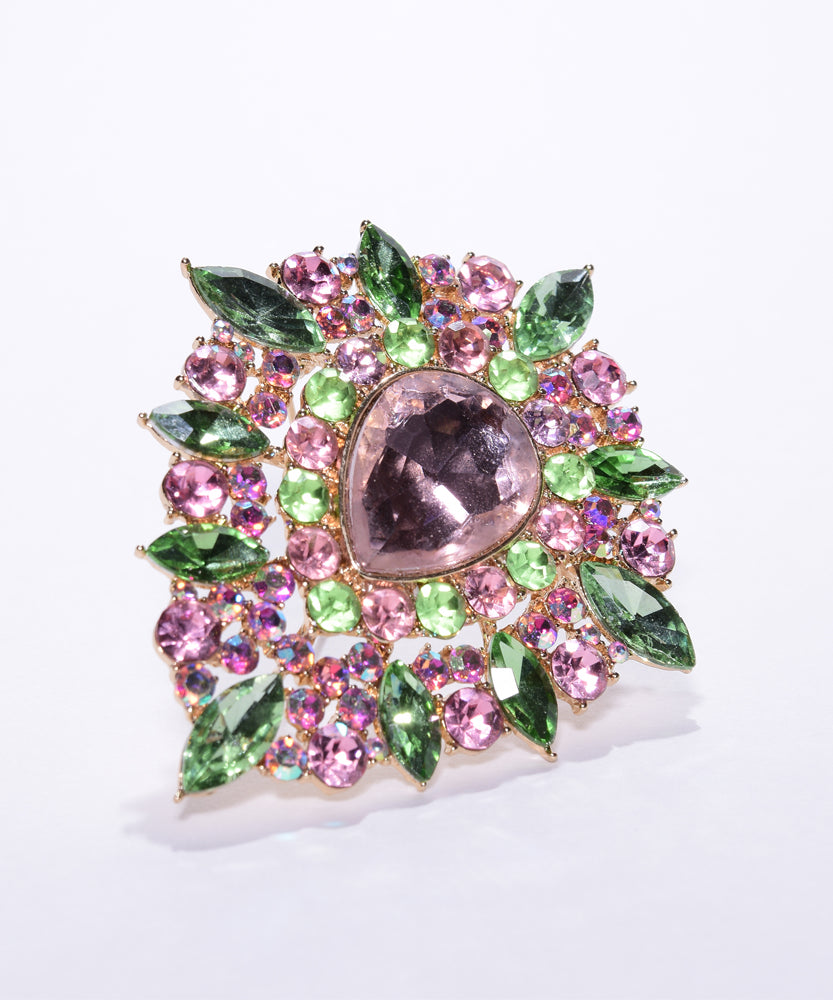 Pink & Green Teardrop Brooch