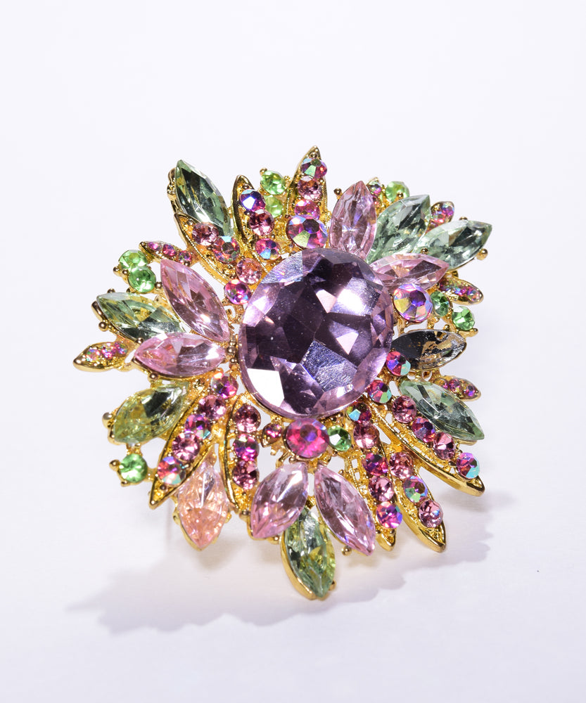 Pink & Green Brooch w/gold base