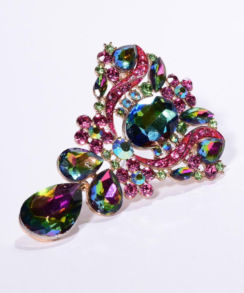 Pink & Green Iridescent Brooch